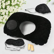 8512��3 in 1 Comfortable Travel Sleeping Kit, Neck Pillow, Eye Mask & Ear Plug Set Inflatable Plane Sleeping Pillow Head Neck Support Pillows for Travel Airplane Office, B