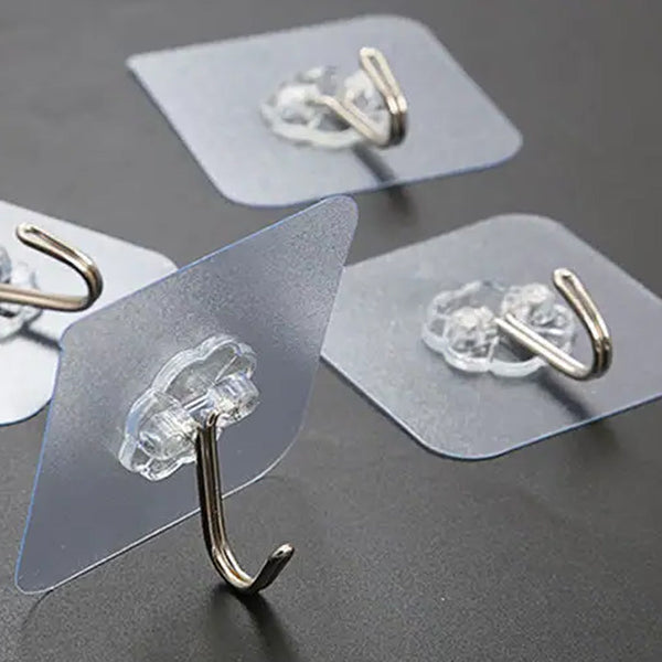 Transparent sticky wall hooks, strong and waterproof, 10 pcs.