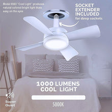 Socket Fan Light Original - Cool Light LED ��� Ceiling Fans with Lights and Remote Control, Replacement for Lightbulb - Bedroom, Kitchen, Living Room,1000 Lumens / 5000 Kelvins Cool LEDs (Remote Battery Not Inc