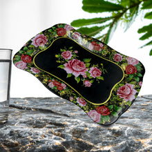 Stainless Steel Serving Tray With Flower Printed Rectangle Premium Dining Table Plate (18 x 8.5 Inch / 1 Pc)