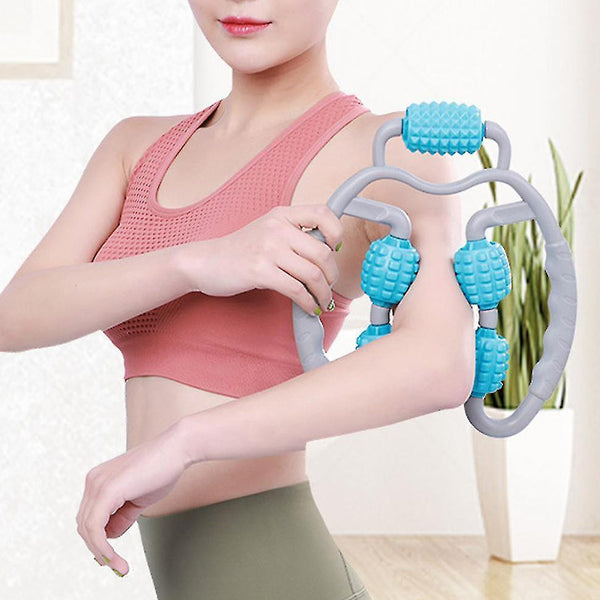 Muscle Massage Roller, 5 Wheels Relieve Soreness Leg Muscle Roller Fitness Roller Muscle Relaxer Massage Roller Ring Clip All Round Massaging Uniform Force Elastic PP Drop Shaped for Home Use (1 Pc)