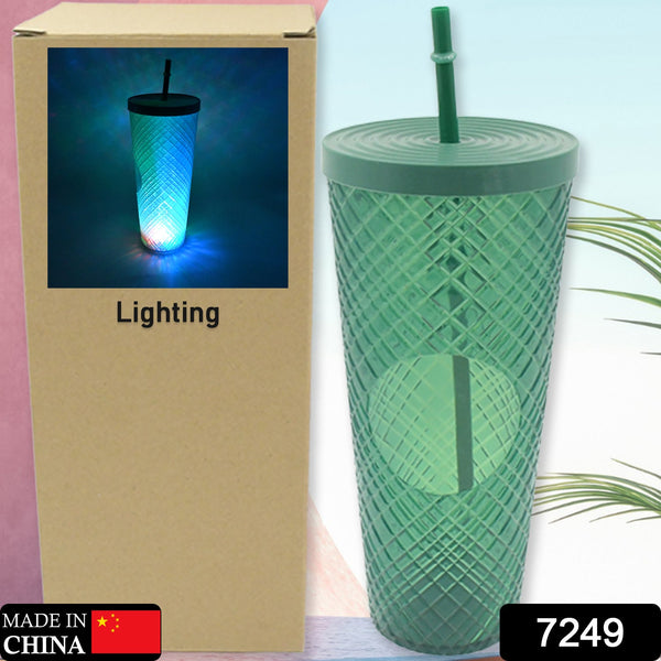 Cup with Straw &  LED Lighting Reusable Matte Studded Tumbler with Leak Proof Lid Water Cup Travel Mug Coffee Ice Water Bottle Double Walled Insulated Tumbler BPA Free (1 Pc)