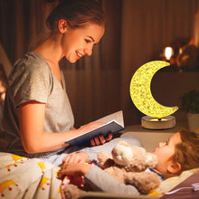 Crystal Table Lamp | Moon Shape Touch Control Lamp with 3 Color | Metal Bedside Lamp for Kids Bedroom Romantic Desktop Nightstand | Stepless Dimming USB Charging Touch Night Light