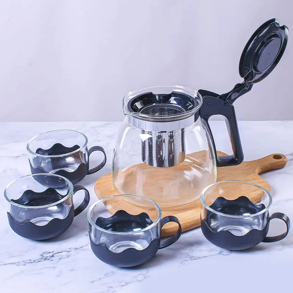 Glass kettle with cups and strainer set for home and caf��