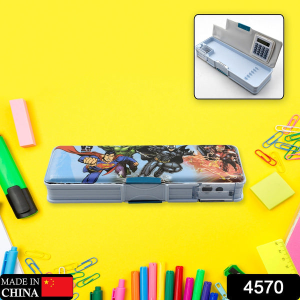 Pencil box with sharpener and calculator