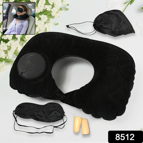 8512��3 in 1 Comfortable Travel Sleeping Kit, Neck Pillow, Eye Mask & Ear Plug Set Inflatable Plane Sleeping Pillow Head Neck Support Pillows for Travel Airplane Office, B