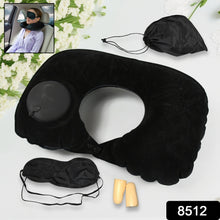 8512��3 in 1 Comfortable Travel Sleeping Kit, Neck Pillow, Eye Mask & Ear Plug Set Inflatable Plane Sleeping Pillow Head Neck Support Pillows for Travel Airplane Office, B