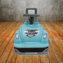 Baby ride-on car with musical features and backrest