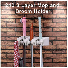 3-layer holder for organizing cleaning tools.