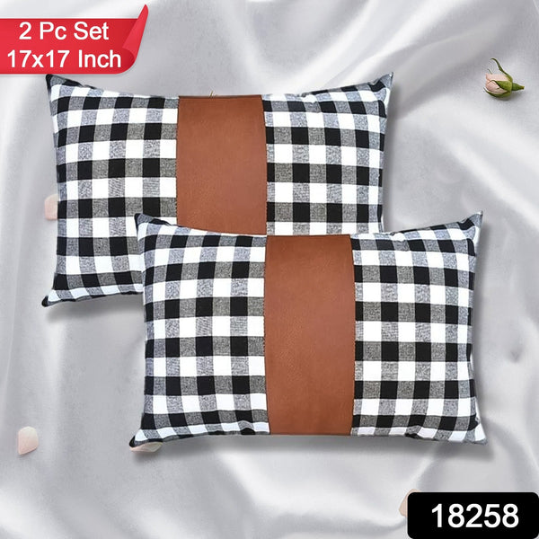 Pillow Covers, Leather & Cotton Cushion Covers (17 �� 17 Inch / 1 Pair / 2